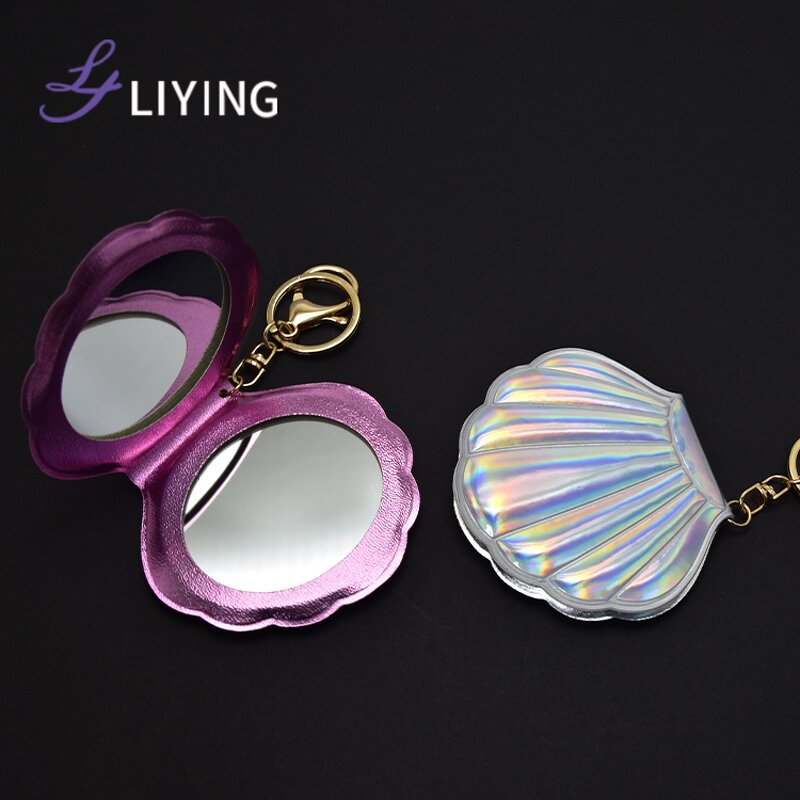 Shell Mirror Keychain - Lyder Double Side Leather Custom Logo Compact Gift for Girls