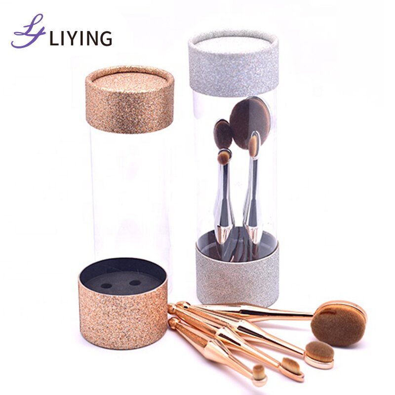Travel Makeup Brush Set - Lyder 4pcs Custom Logo Synthetic Hair Tube Portable Tool