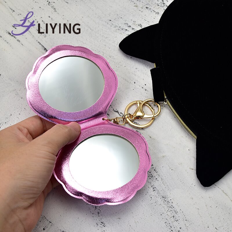 Shell Mirror Keychain - Lyder Double Side Leather Custom Logo Compact Gift for Girls