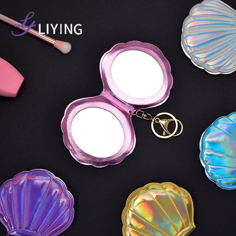 Shell Mirror Keychain - Lyder Double Side Leather Custom Logo Compact Gift for Girls