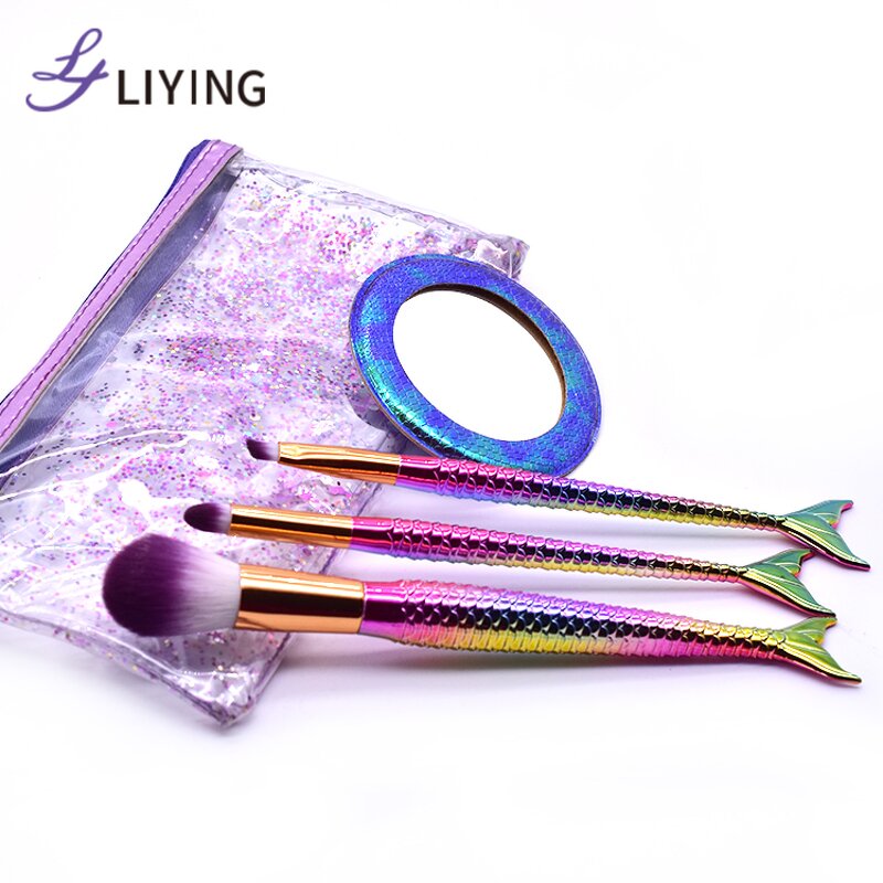 Mermaid Makeup Brushes - Soft Synthetic Hair 3-Piece Private Label Glitter Set
