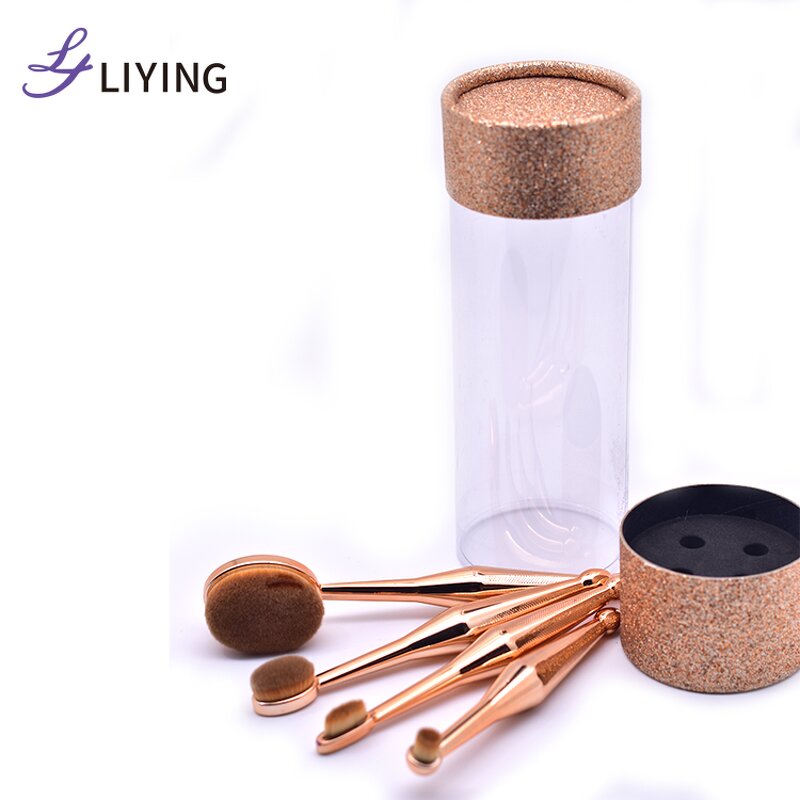 Travel Makeup Brush Set - Lyder 4pcs Custom Logo Synthetic Hair Tube Portable Tool