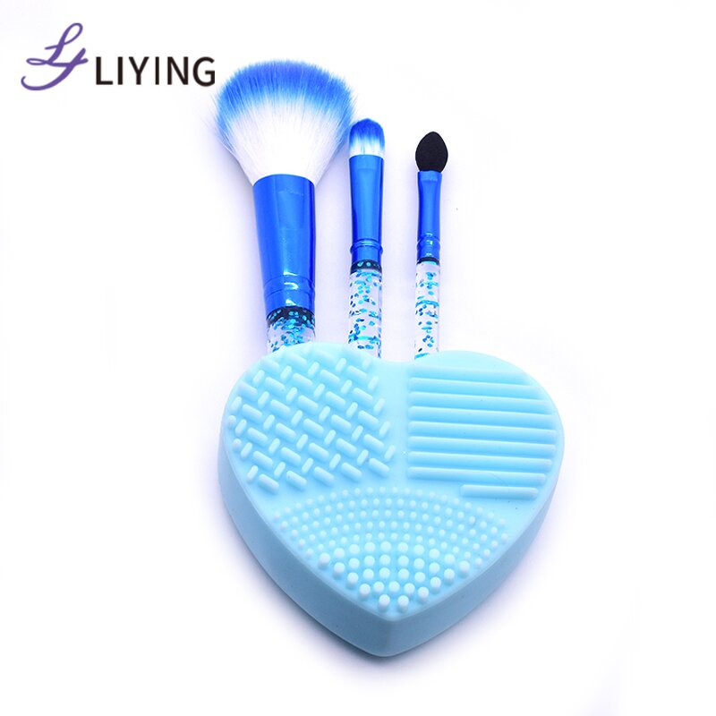 Travel Makeup Brush Set - LYDER 3pc Glitter Rhinestone Heart Shape Synthetic Hair Tool