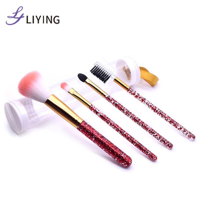 Cosmetic Brush Set - LYDER Custom Logo 4PCS Bling Glitter Handle Synthetic Hair Tool