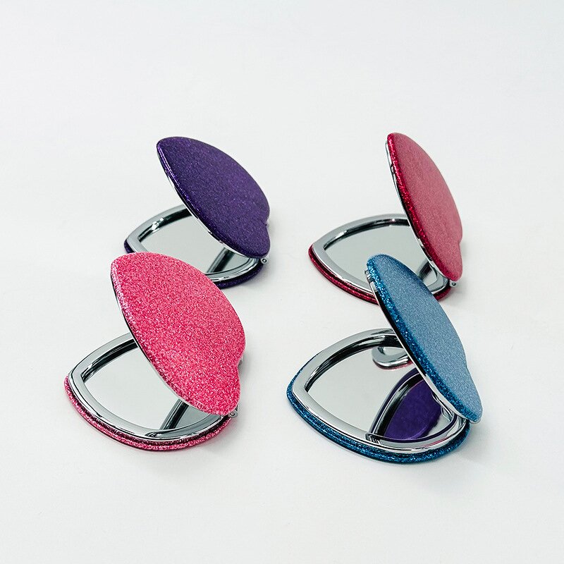 Heart Compact Mirror - Lyder Double-Sided Glitter Portable Travel Cosmetic Tool