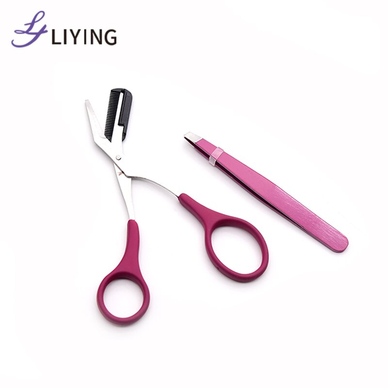 Eyebrow Scissors Set - LYDER 2-Piece Slanted Blade Stainless Steel Comb Trimmer