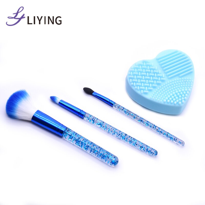 Travel Makeup Brush Set - LYDER 3pc Glitter Rhinestone Heart Shape Synthetic Hair Tool