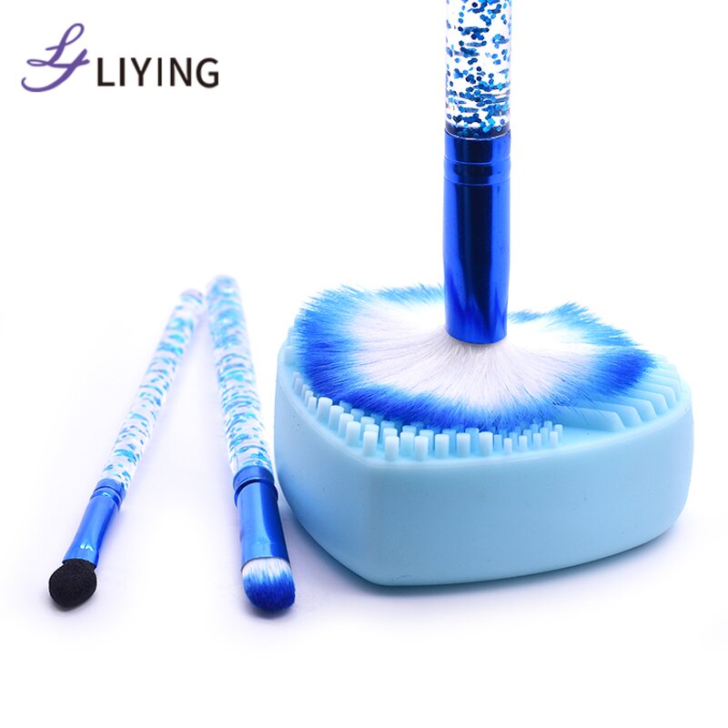 Travel Makeup Brush Set - LYDER 3pc Glitter Rhinestone Heart Shape Synthetic Hair Tool