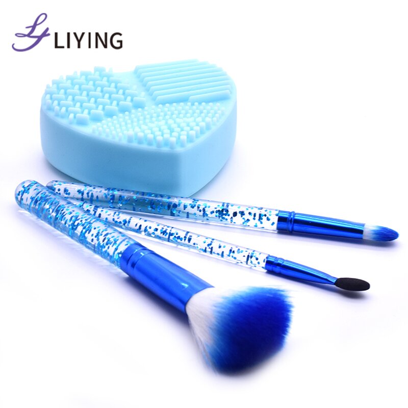 Travel Makeup Brush Set - LYDER 3pc Glitter Rhinestone Heart Shape Synthetic Hair Tool