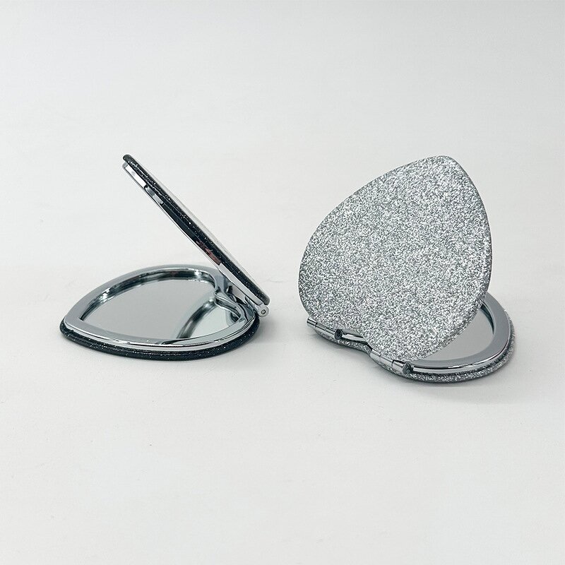 Heart Compact Mirror - Lyder Double-Sided Glitter Portable Travel Cosmetic Tool