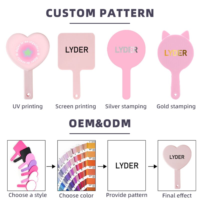 Round Compact Mirror - Lyder Pink Promotional Custom Logo Portable Folding Keychain