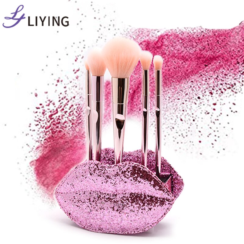 Face Makeup Brush Set - LIYING Private Label 5PCS Professional Synthetic Hair Holder
