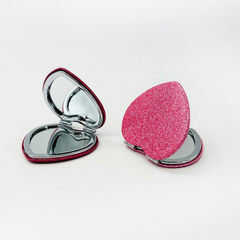 Heart Compact Mirror - Lyder Double-Sided Glitter Portable Travel Cosmetic Tool