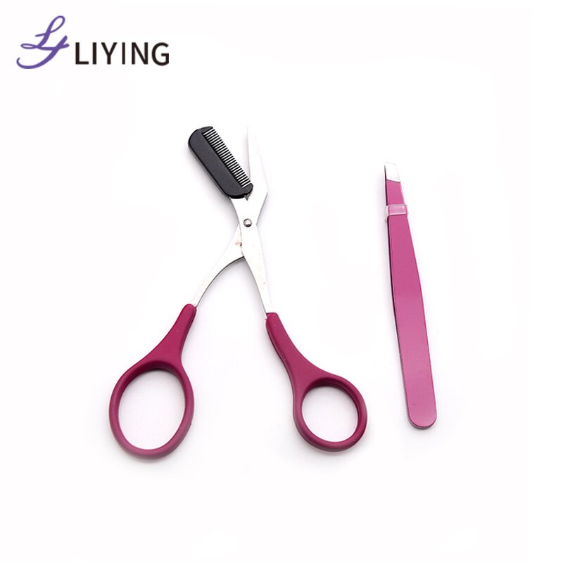 Eyebrow Scissors Set - LYDER 2-Piece Slanted Blade Stainless Steel Comb Trimmer