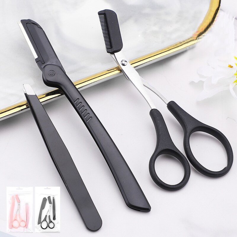 Eyebrow Trimmer Set - LYDER Slanted Blade Stainless Steel 18x10cm Makeup Tool