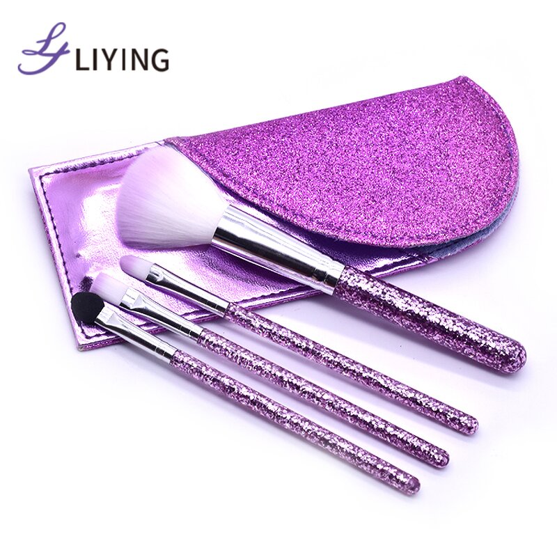 Glitter Makeup Brush Set - Lyder 4PCS Crystal Diamond Foundation Brush Heart Pouch