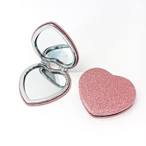 Heart Compact Mirror - Lyder Double-Sided Glitter Portable Travel Cosmetic Tool