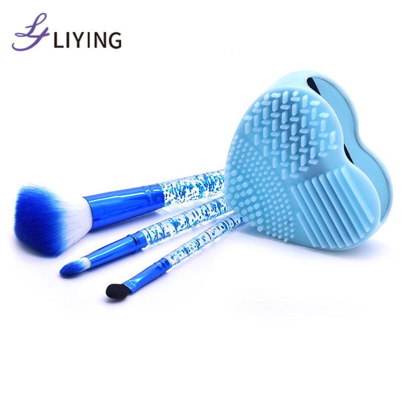Travel Makeup Brush Set - LYDER 3pc Glitter Rhinestone Heart Shape Synthetic Hair Tool