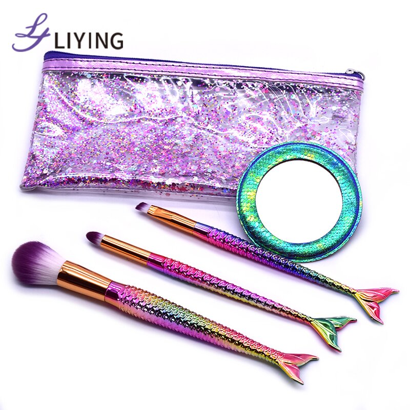 Mermaid Makeup Brushes - Soft Synthetic Hair 3-Piece Private Label Glitter Set
