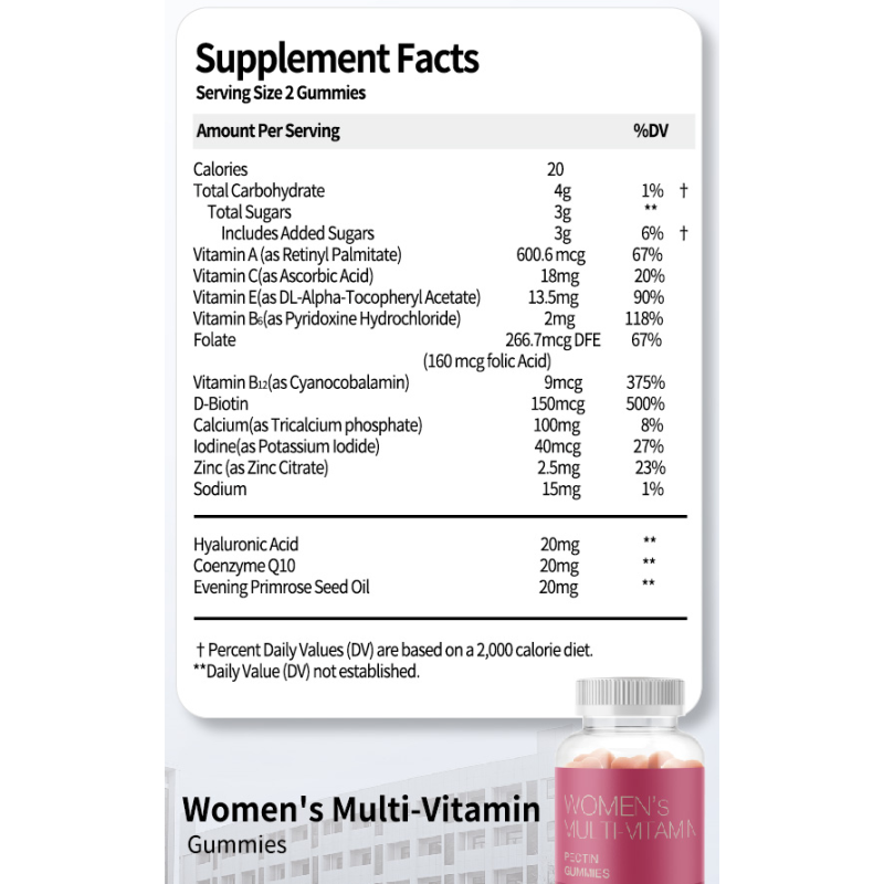 Women's Beauty Gummies Factory - Sugar Free Vegan Q10 Evening Primrose Hyaluronic Acid