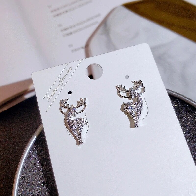 Stud Earrings Manufacturer - Sweet Deer Design with Cubic Zirconia for Women