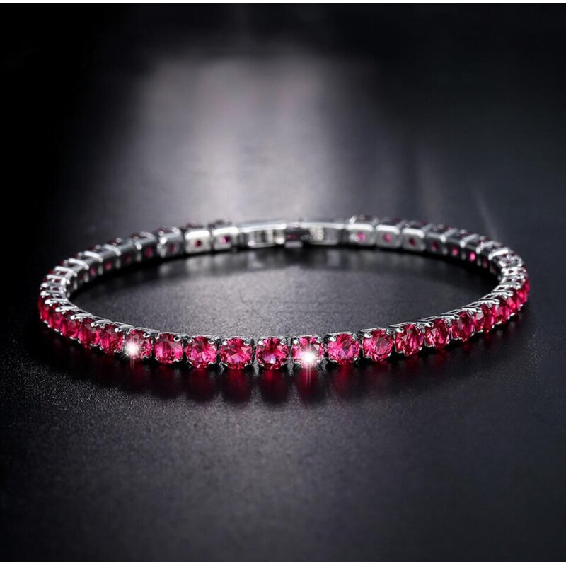 Bracelets Manufacturer - New Trendy 17cm Silver Plated Multicolor Stone CZ Tennis