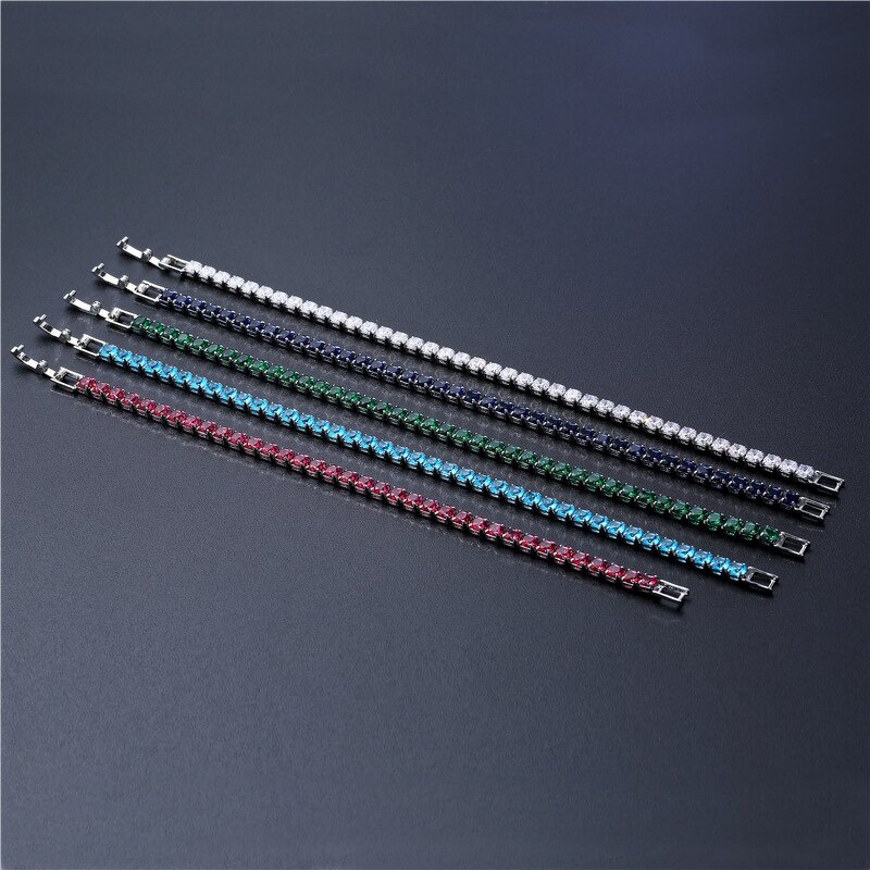 Bracelets Manufacturer - New Trendy 17cm Silver Plated Multicolor Stone CZ Tennis