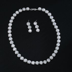 Jewelry Set Manufacturer - Women's Two-Piece Bridal Set Cubic Zirconia Necklace Earrings