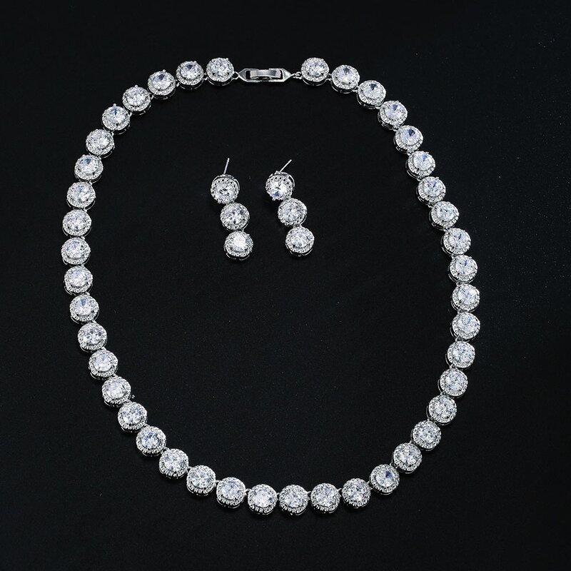 Jewelry Set Manufacturer - Women's Two-Piece Bridal Set Cubic Zirconia Necklace Earrings