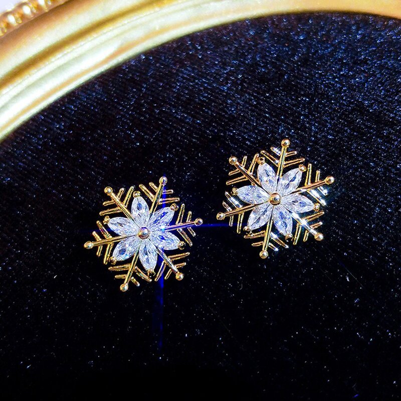 Earrings Manufacturer - Cluster Snowflake Style with White Zircon Stone for Women