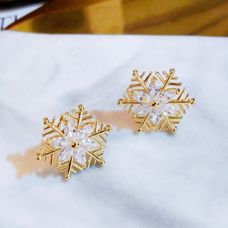 Earrings Manufacturer - Cluster Snowflake Style with White Zircon Stone for Women