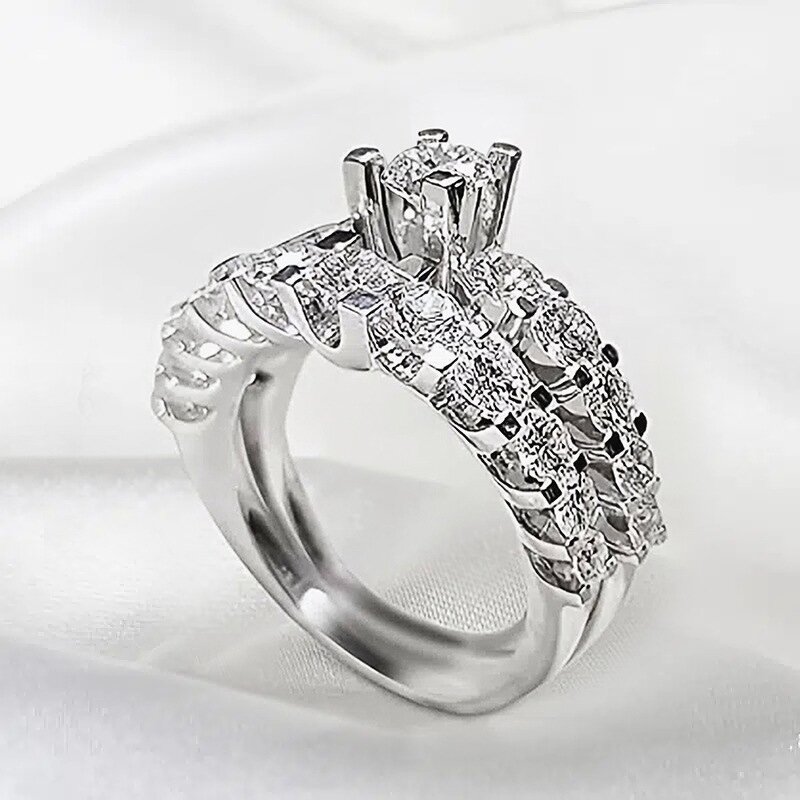 Rings Manufacturer - Square Design Sparkling Zircon Couple Set for Bridal