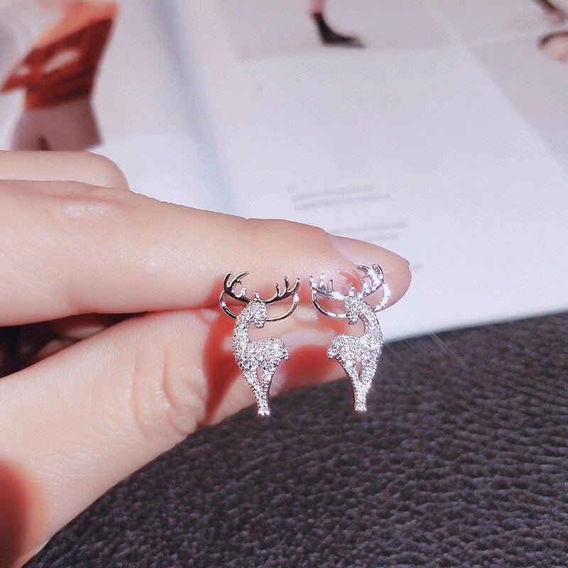Stud Earrings Manufacturer - Sweet Deer Design with Cubic Zirconia for Women