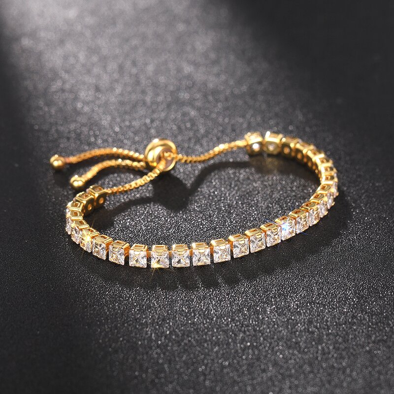 Bracelets Manufacturer - 4mm Round Square 5A Zircon Single Row Adjustable Tennis