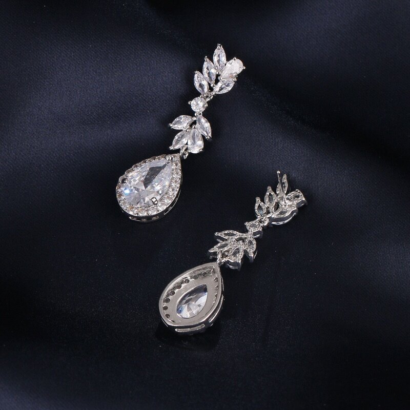 CAOSHI Elegant Women's Geometric Long Water Drop Zircon Earrings Wedding Engagement Full Zirconia Inlaid Bridal Pendant Earrings