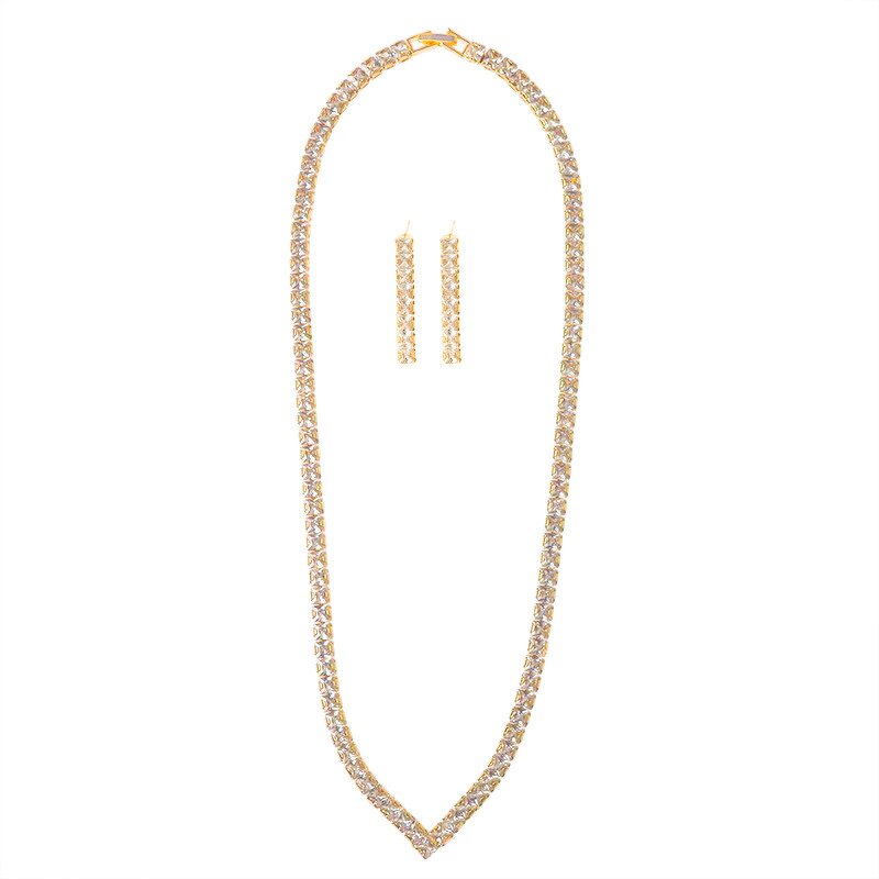 Jewelry Set Manufacturer - Square Luxury Collarbone Necklace with Pendant Earrings Set