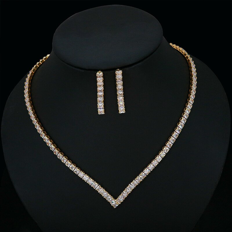 Jewelry Set Manufacturer - Square Luxury Collarbone Necklace with Pendant Earrings Set