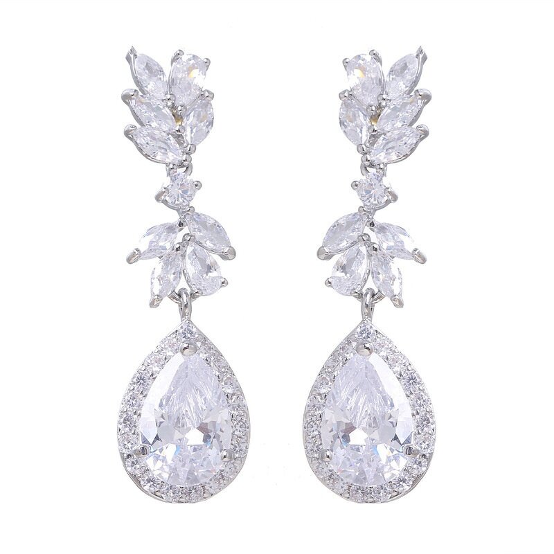CAOSHI Elegant Women's Geometric Long Water Drop Zircon Earrings Wedding Engagement Full Zirconia Inlaid Bridal Pendant Earrings