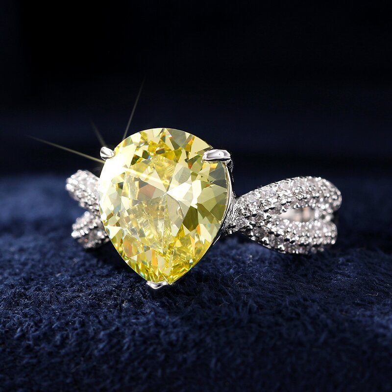 Rings Manufacturer - Classic Big Water Drop Design with Green Crystal Zirconia