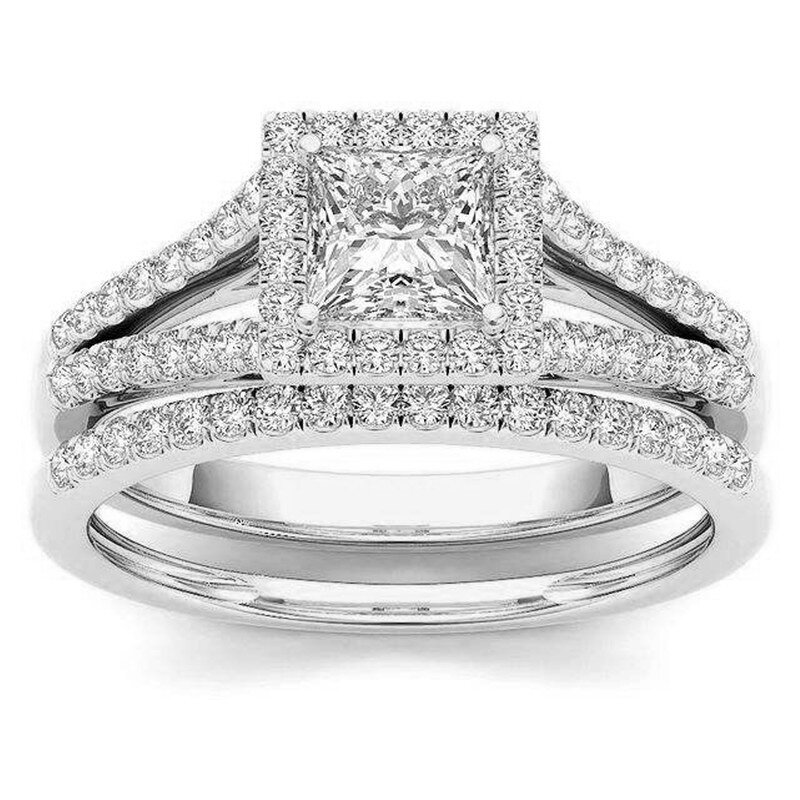 Rings Manufacturer - Women's Wedding 2Pcs Set with Round Cubic Zirconia & Custom