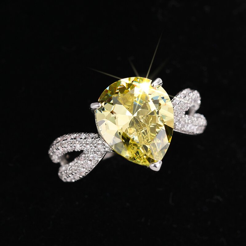 Rings Manufacturer - Classic Big Water Drop Design with Green Crystal Zirconia