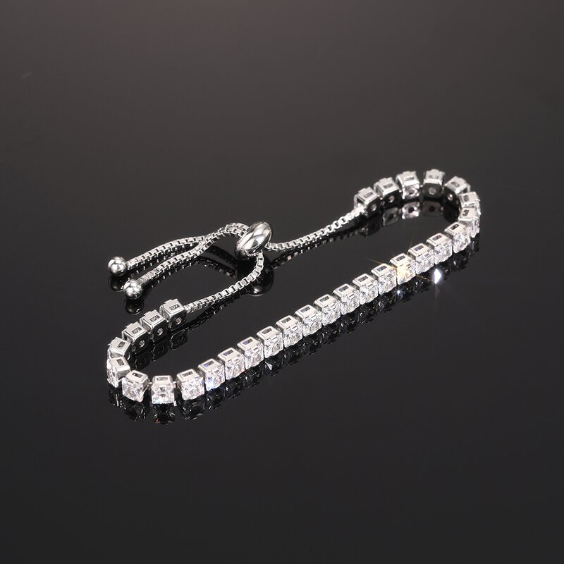 Bracelets Manufacturer - 4mm Round Square 5A Zircon Single Row Adjustable Tennis