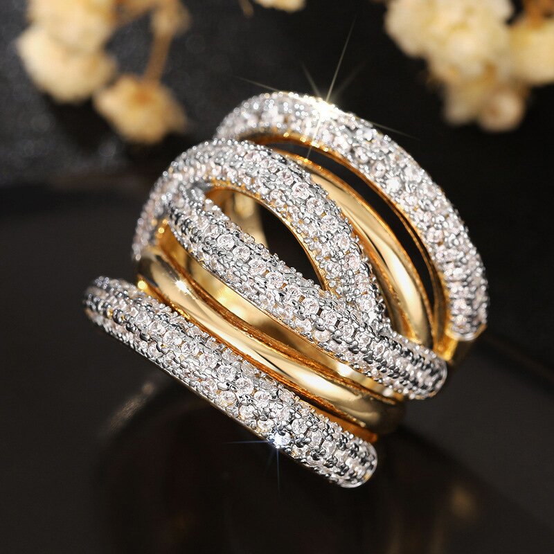 Rings Manufacturer - Vintage Line Cross Design Brass Bead Round Zircon Wide
