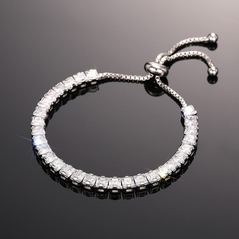 Bracelets Manufacturer - 4mm Round Square 5A Zircon Single Row Adjustable Tennis