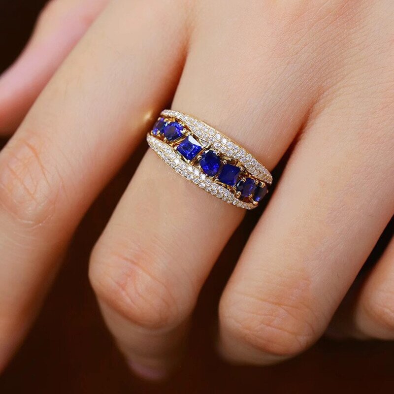 Rings Manufacturer - Trendy Multi Line Wave Design Purple Cubic Zirconia & OEM