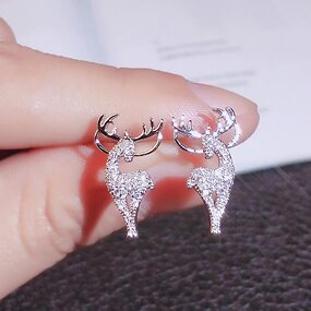 Stud Earrings Manufacturer - Sweet Deer Design with Cubic Zirconia for Women