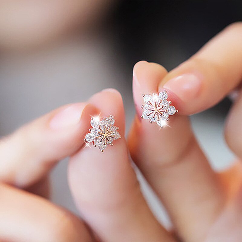 Earrings Manufacturer - Silver Zircon Snowflake with Pearl for Women Wedding