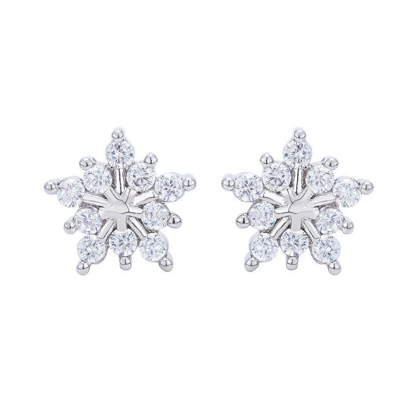 Earrings Manufacturer - Silver Zircon Snowflake with Pearl for Women Wedding
