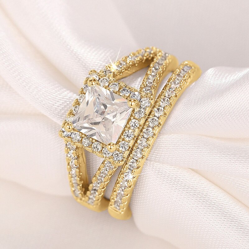 Rings Manufacturer - Women's Wedding 2Pcs Set with Round Cubic Zirconia & Custom