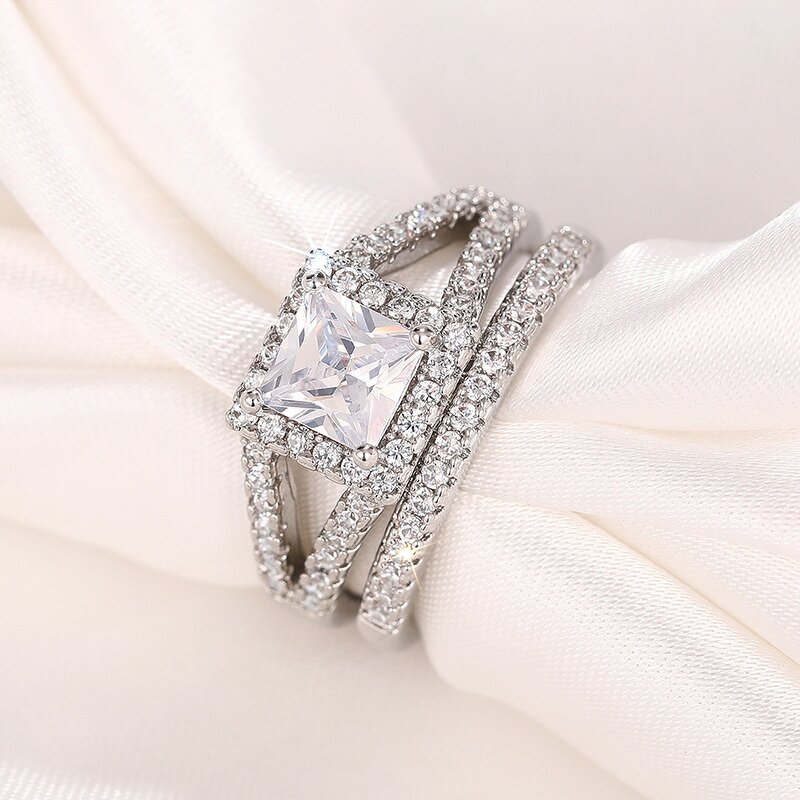 Rings Manufacturer - Women's Wedding 2Pcs Set with Round Cubic Zirconia & Custom
